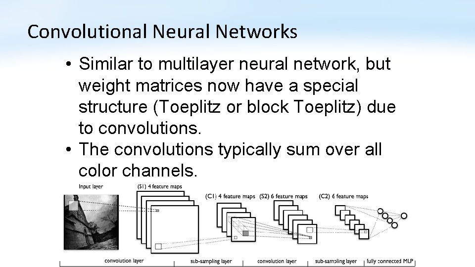 Convolutional Neural Networks • Similar to multilayer neural network, but weight matrices now have