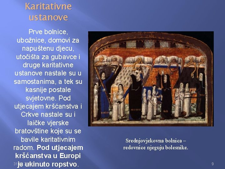 Karitativne ustanove Prve bolnice, ubožnice, domovi za napuštenu djecu, utočišta za gubavce i druge