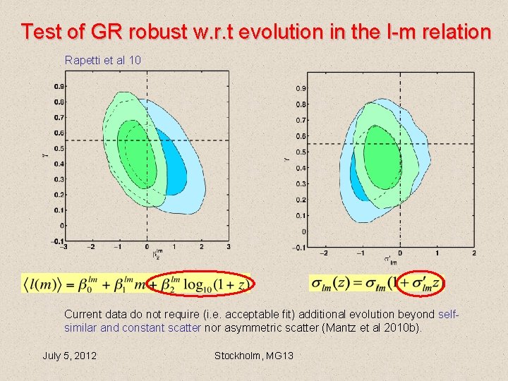 Test of GR robust w. r. t evolution in the l-m relation Rapetti et Test of GR robust w. r. t evolution in the l-m relation Rapetti et