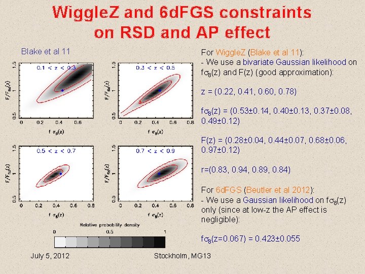 Wiggle. Z and 6 d. FGS constraints on RSD and AP effect Blake et Wiggle. Z and 6 d. FGS constraints on RSD and AP effect Blake et