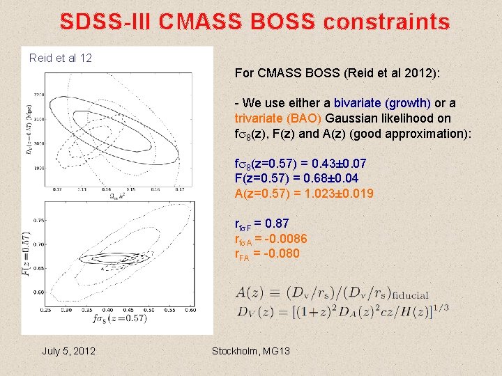 SDSS-III CMASS BOSS constraints Reid et al 12 For CMASS BOSS (Reid et al SDSS-III CMASS BOSS constraints Reid et al 12 For CMASS BOSS (Reid et al