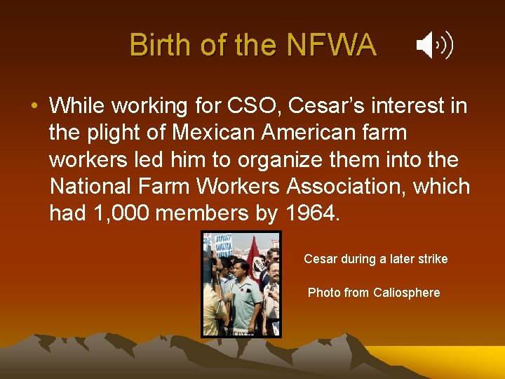 Birth of the NFWA • While working for CSO, Cesar’s interest in the plight