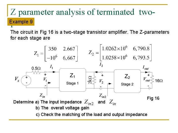 Z parameter analysis of terminated two. Example port 9 The circuit in Fig 16