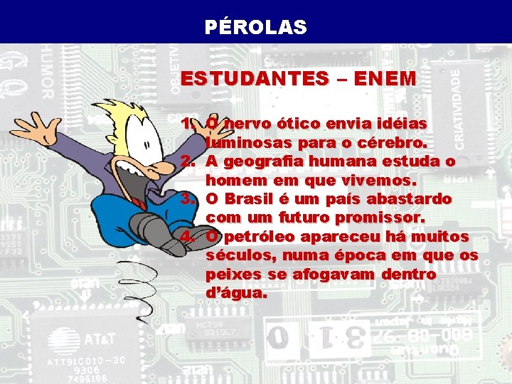PÉROLAS ESTUDANTES – ENEM 1. O nervo ótico envia idéias luminosas para o cérebro.
