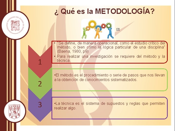 ¿ Qué es la METODOLOGÍA? [2] 1 2 3 • “Se define, de manera