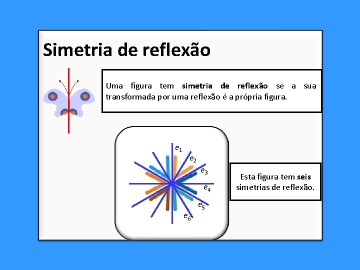 Simetria de reflexão Uma figura tem simetria de reflexão se a sua transformada por Simetria de reflexão Uma figura tem simetria de reflexão se a sua transformada por