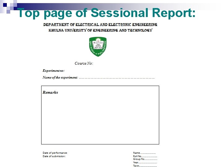 Top page of Sessional Report: 