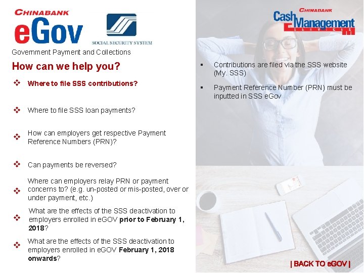 Government Payment and Collections How can we help you? § Contributions are filed via