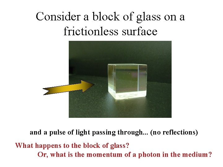 Consider a block of glass on a frictionless surface and a pulse of light