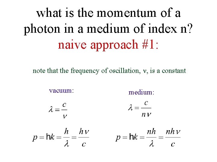 what is the momentum of a photon in a medium of index n? naive