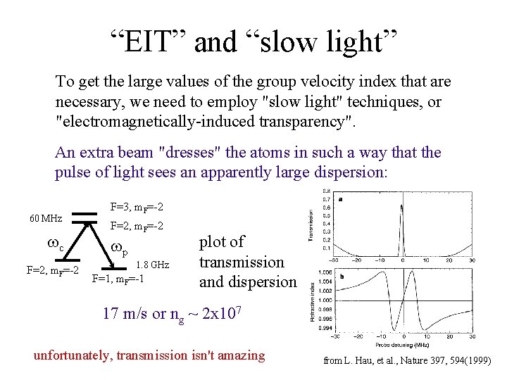 “EIT” and “slow light” To get the large values of the group velocity index