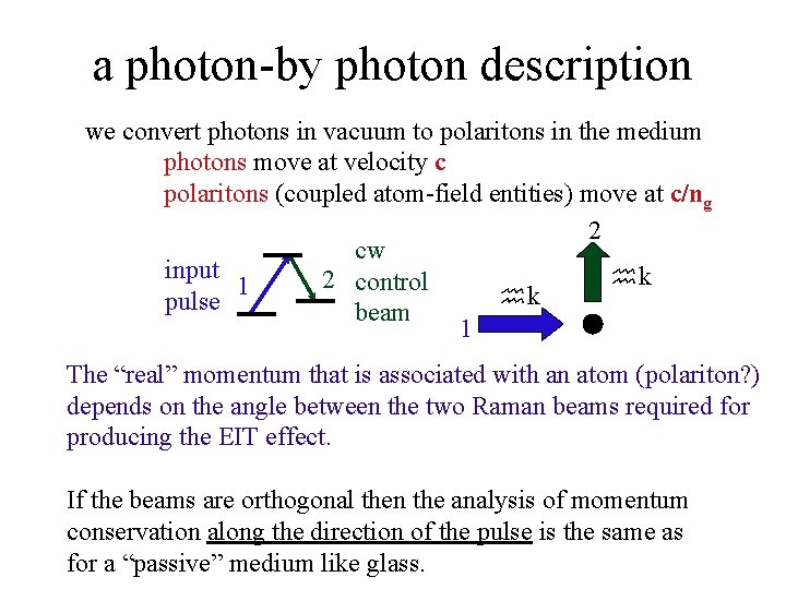 a photon-by photon description we convert photons in vacuum to polaritons in the medium