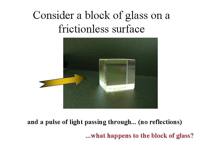Consider a block of glass on a frictionless surface and a pulse of light