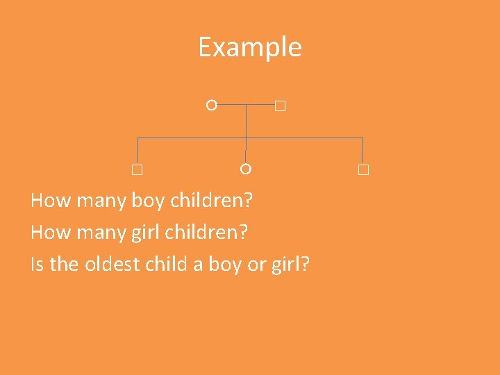 Example ○ □ □ ○ How many boy children? How many girl children? Is