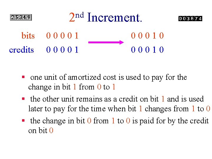 nd 2 bits credits 00001 Increment. 00010 § one unit of amortized cost is