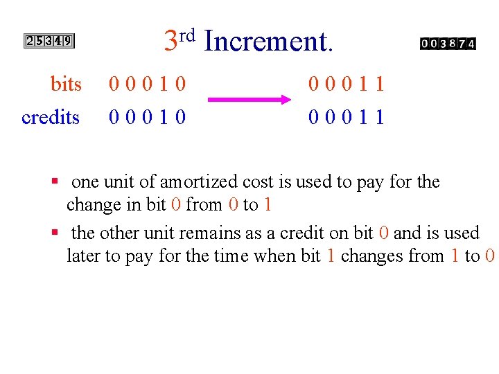 rd 3 bits credits 00010 Increment. 00011 § one unit of amortized cost is