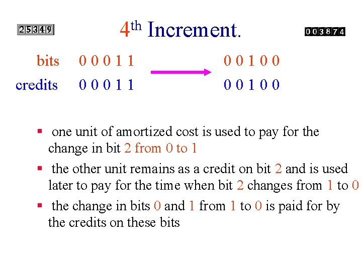 th 4 bits credits 00011 Increment. 00100 § one unit of amortized cost is
