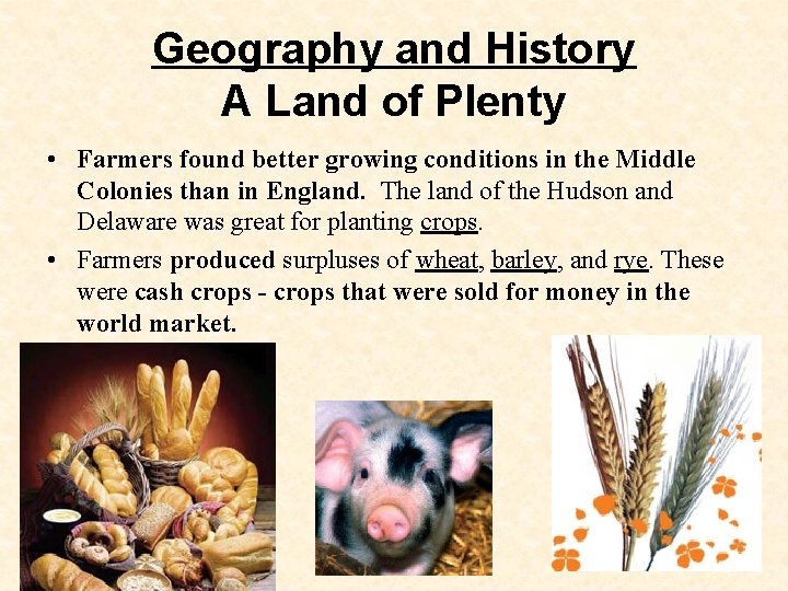 Geography and History A Land of Plenty • Farmers found better growing conditions in