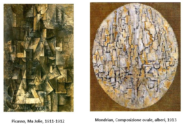 Picasso, Ma Jolie, 1911 -1912 Mondrian, Composizione ovale, alberi, 1913 