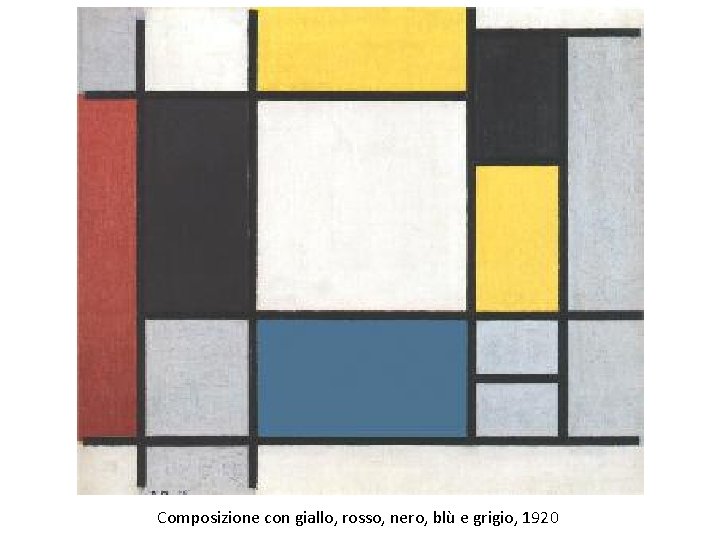 Composizione con giallo, rosso, nero, blù e grigio, 1920 