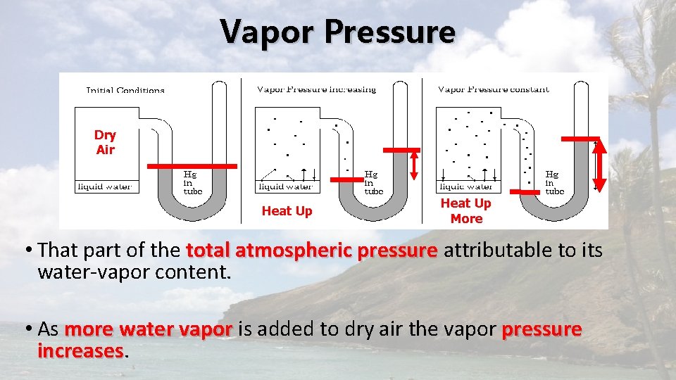 Vapor Pressure Dry Air Heat Up More • That part of the total atmospheric