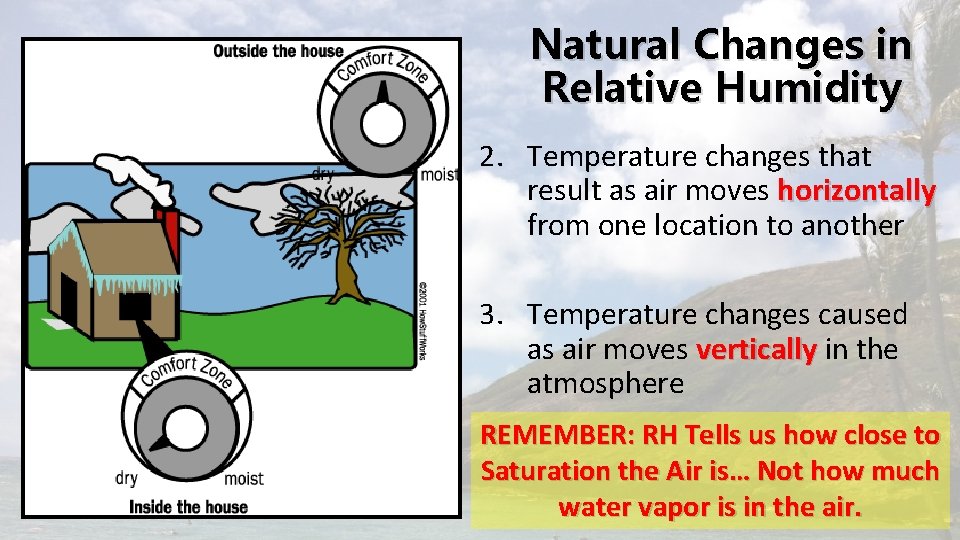 Natural Changes in Relative Humidity 2. Temperature changes that result as air moves horizontally