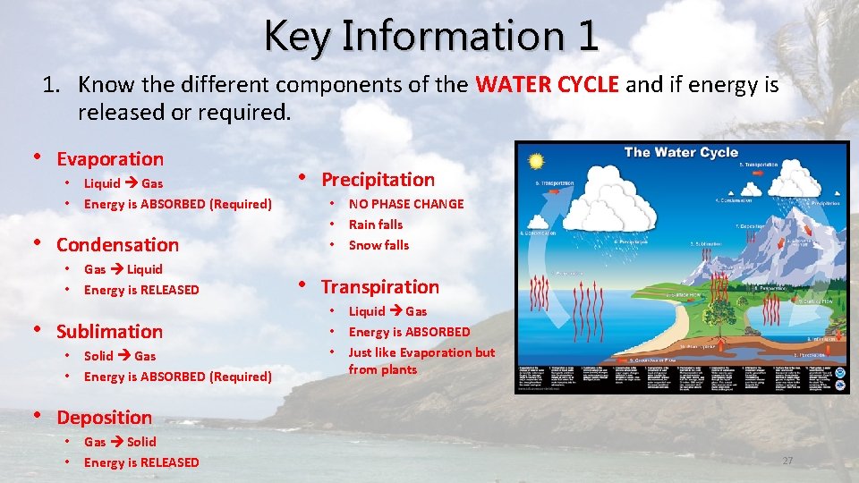 Key Information 1 1. Know the different components of the WATER CYCLE and if