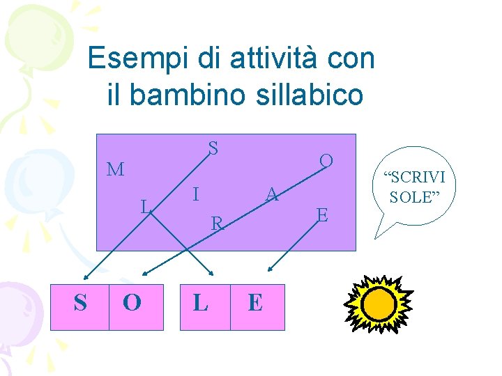 Esempi di attività con il bambino sillabico S M L S O O I