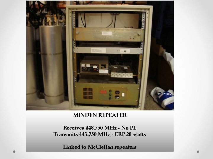 MINDEN REPEATER Receives 448. 750 MHz - No PL Transmits 443. 750 MHz -