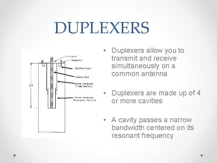DUPLEXERS • Duplexers allow you to transmit and receive simultaneously on a common antenna