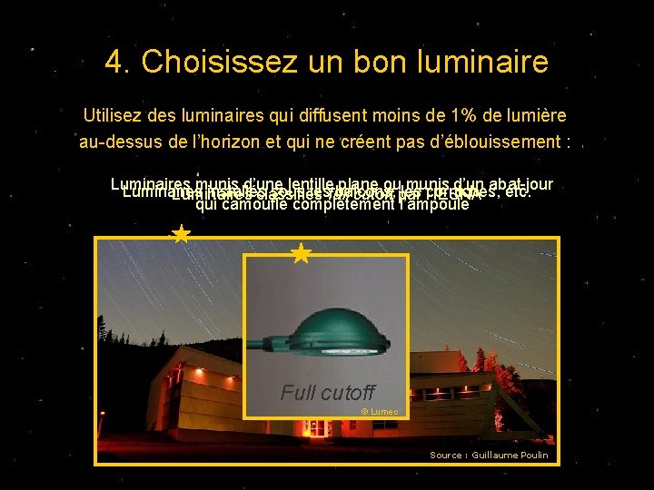 4. Choisissez un bon luminaire Utilisez des luminaires qui diffusent moins de 1% de