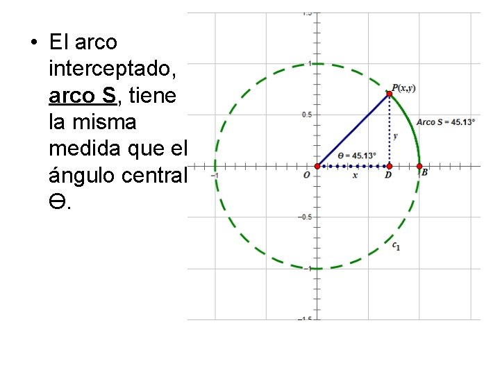  • El arco interceptado, arco S, tiene la misma medida que el ángulo