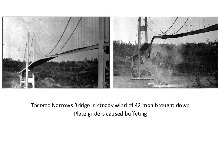 Tacoma Narrows Bridge in steady wind of 42 mph brought down Plate girders caused