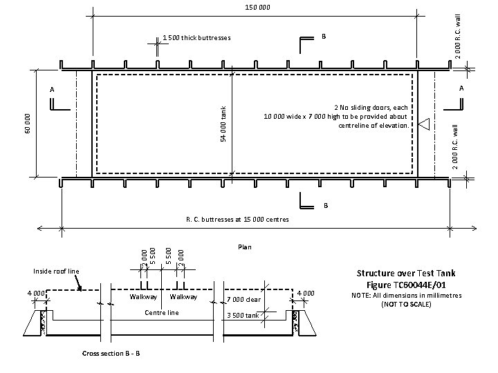 2 000 R. C. wall 150 000 B 1 500 thick buttresses A 60