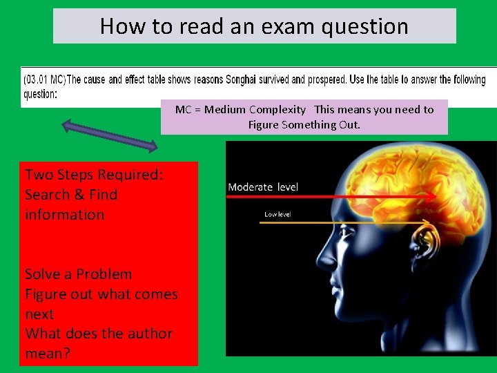 How to read an exam question MC = Medium Complexity This means you need