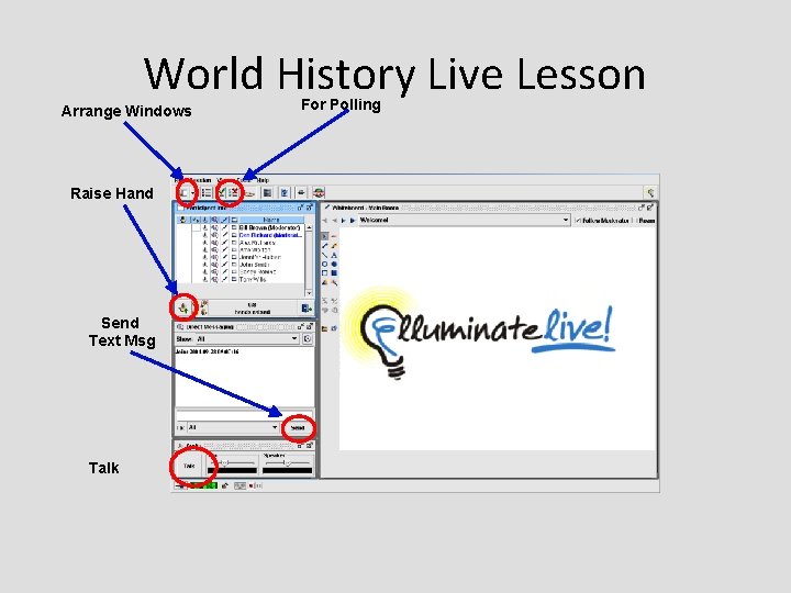 World History Live Lesson Arrange Windows Raise Hand Send Text Msg Talk For Polling