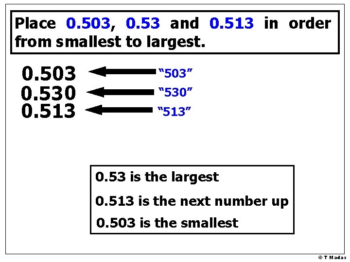 Place 0. 503, 0. 53 and 0. 513 in order from smallest to largest.