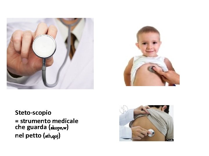 Steto-scopio = strumento medicale che guarda (skope, w) nel petto (sth, qoj) 