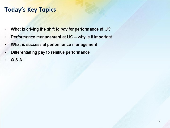 Today’s Key Topics • What is driving the shift to pay for performance at