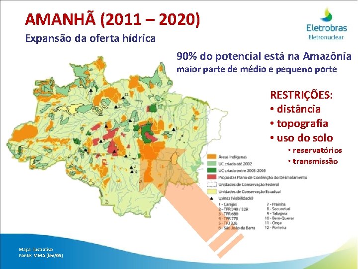 AMANHÃ (2011 – 2020) Expansão da oferta hídrica 90% do potencial está na Amazônia