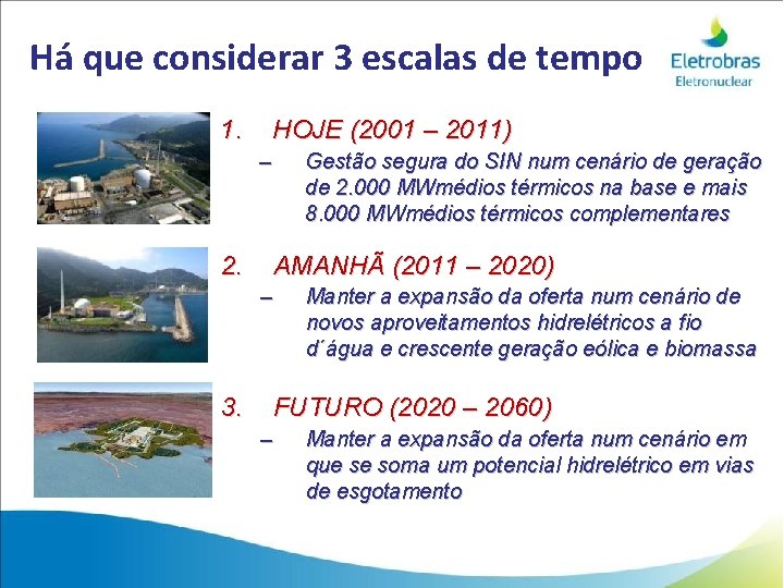 Há que considerar 3 escalas de tempo 1. HOJE (2001 – 2011) – 2.