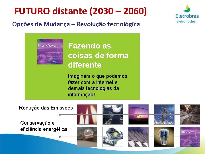 FUTURO distante (2030 – 2060) Opções de Mudança – Revolução tecnológica Renováveis Transporte Aparelhos