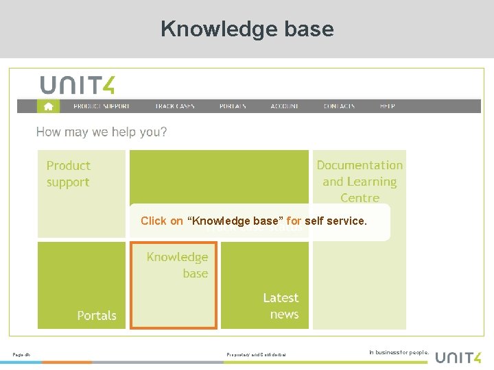 Knowledge base Click on “Knowledge base” for self service. Page ‹#› Proprietary and Confidential