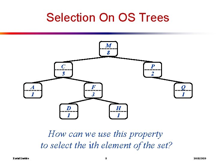 Selection On OS Trees M 8 C 5 P 2 A 1 F 3