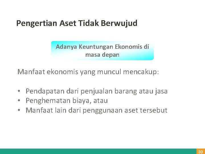 Pengertian Aset Tidak Berwujud Adanya Keuntungan Ekonomis di masa depan Manfaat ekonomis yang muncul