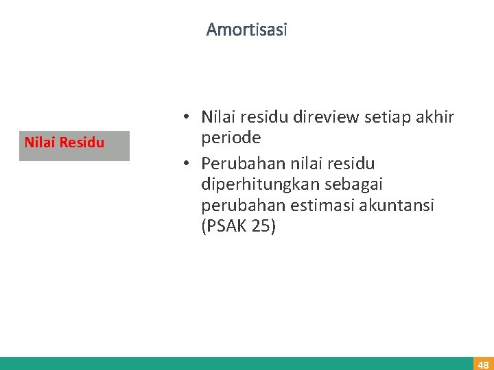 Amortisasi Nilai Residu • Nilai residu direview setiap akhir periode • Perubahan nilai residu