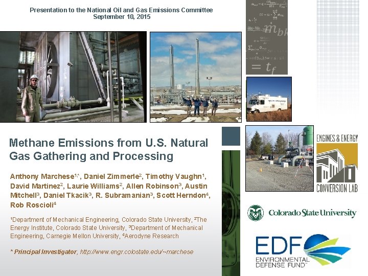 Presentation to the National Oil and Gas Emissions Committee September 10, 2015 Methane Emissions