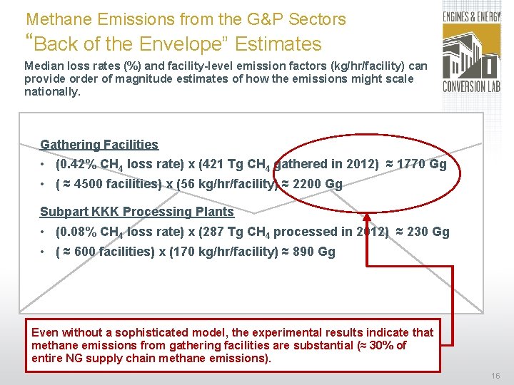 Methane Emissions from the G&P Sectors “Back of the Envelope” Estimates Median loss rates