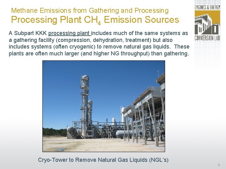 Methane Emissions from Gathering and Processing Plant CH 4 Emission Sources A Subpart KKK
