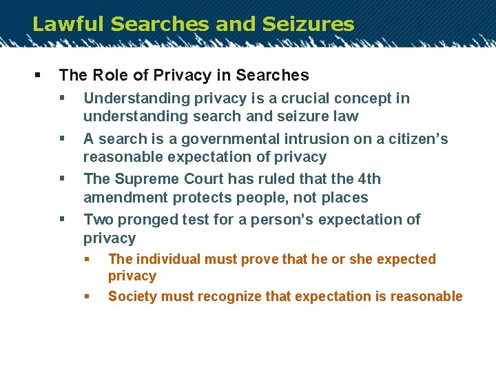 Lawful Searches and Seizures § The Role of Privacy in Searches § § Understanding